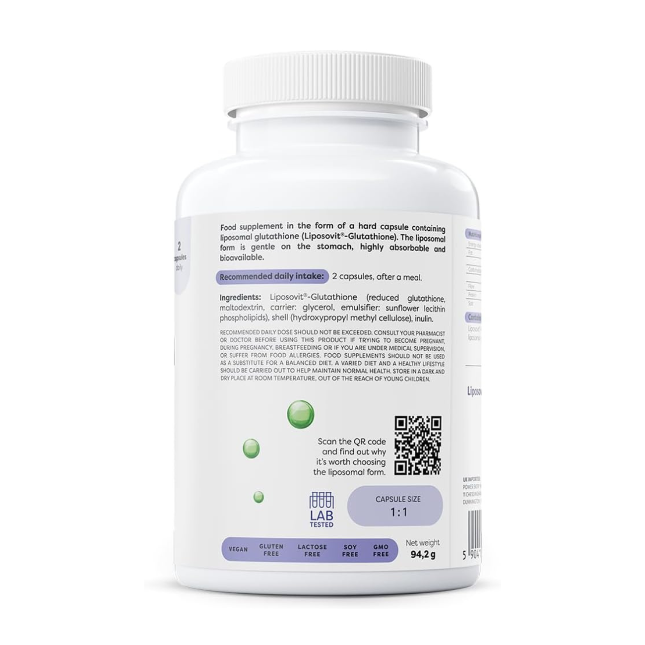 Osavi Liposomal Glutathione 500mg 60 Capsules side 1 packaging