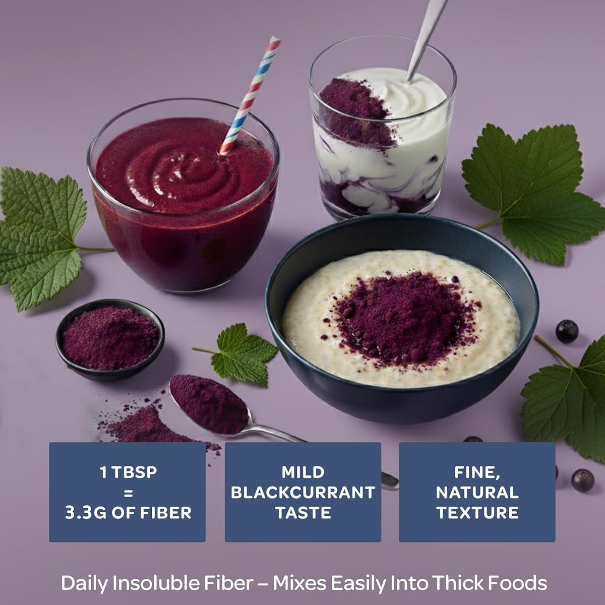 Loov Organic Wild Blackcurrant High Fiber Powder 100g — freeze-dried organic blackcurrant great for smoothies, yogurt, porridge 2