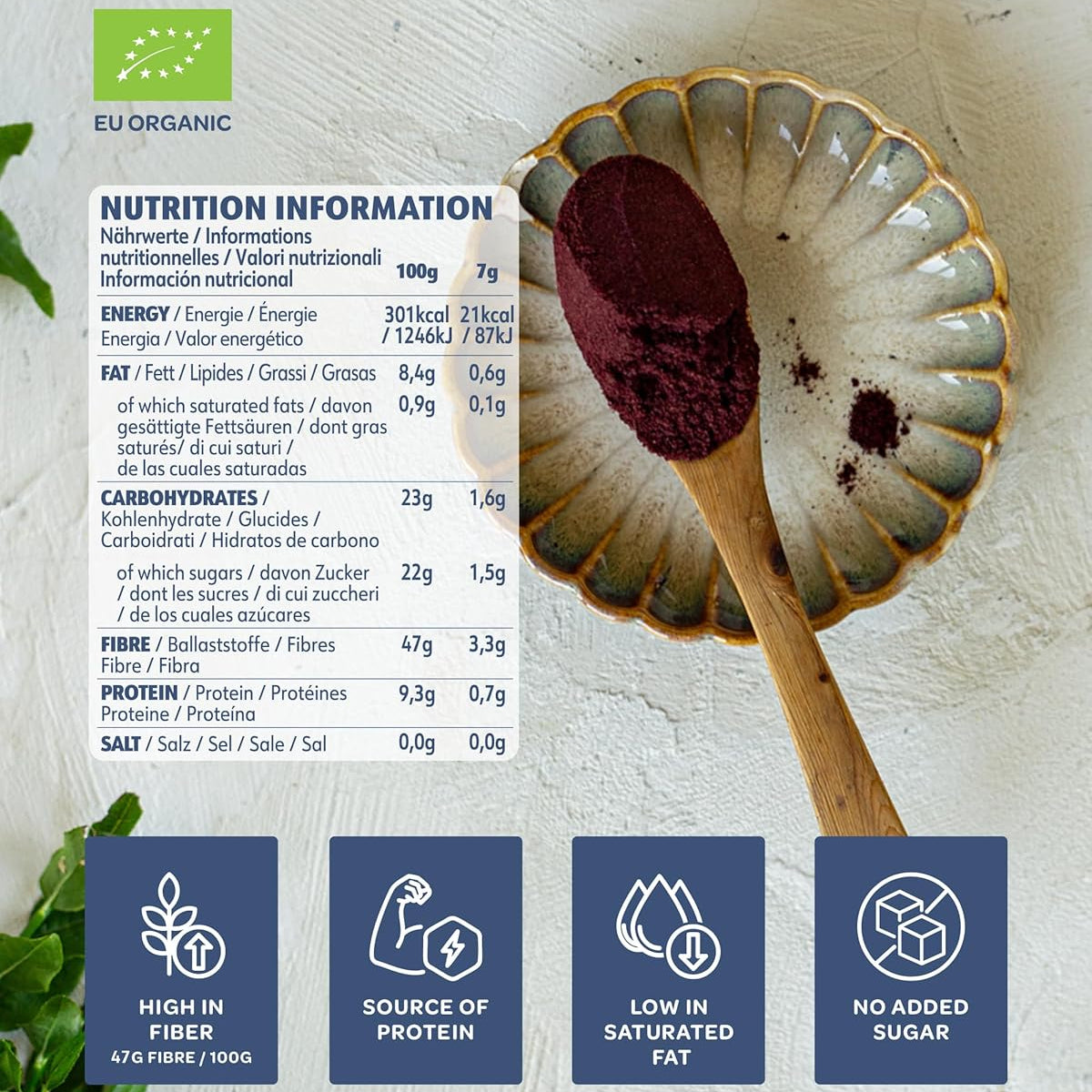 Loov Organic Wild Blackcurrant High Fiber Powder 100g — freeze-dried organic blackcurrant nutrition information