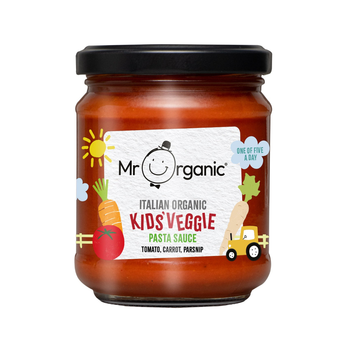 Mr Organic Tomato Carrot Parsnip Kids Veggie Pasta Sauce 200g front packaging