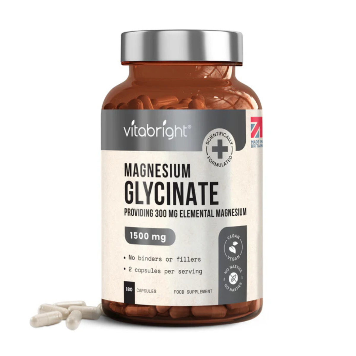 Vitabright Magnesium Glycinate 1500mg 180 Capsules front packaging