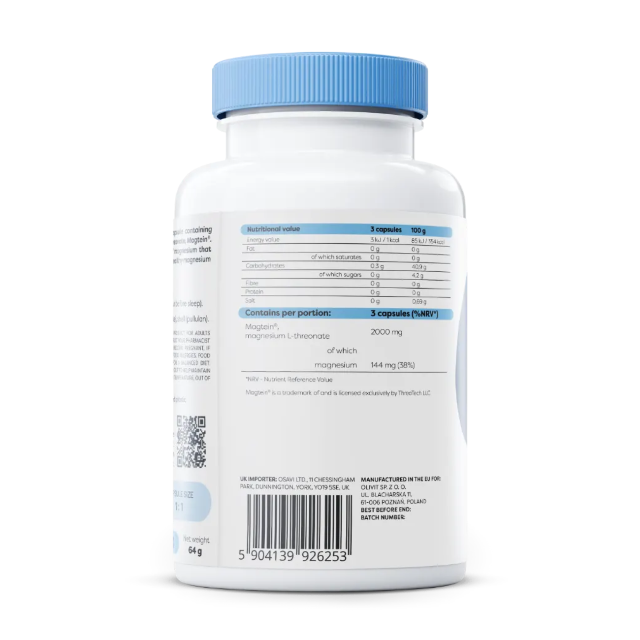Osavi Magtein Magnesium L-Threonate 90 Capsules — MIT-developed brain magnesium side 1 packaging