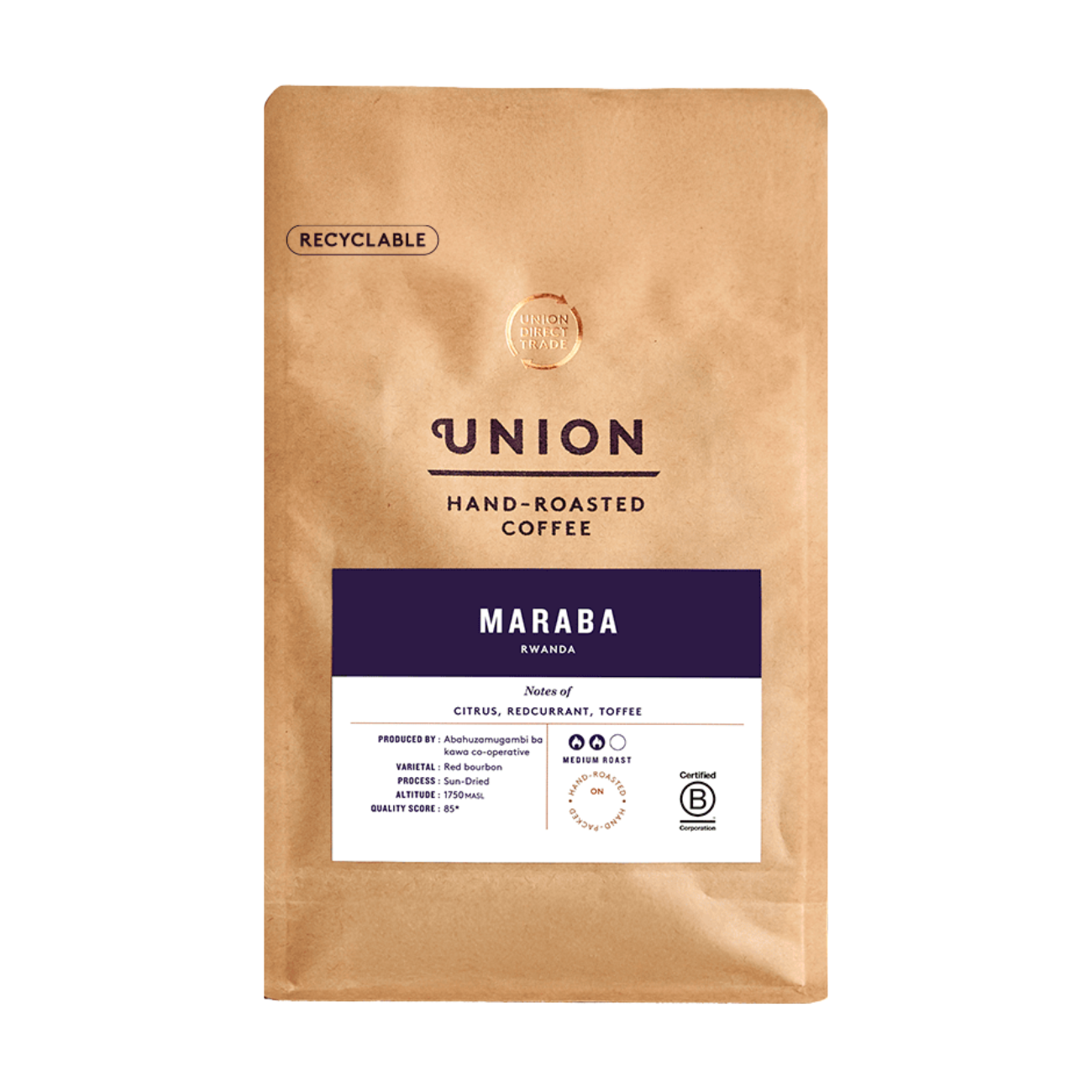 Union Roasted Coffee Maraba Rwanda Wholebean Coffee 200g front packaging