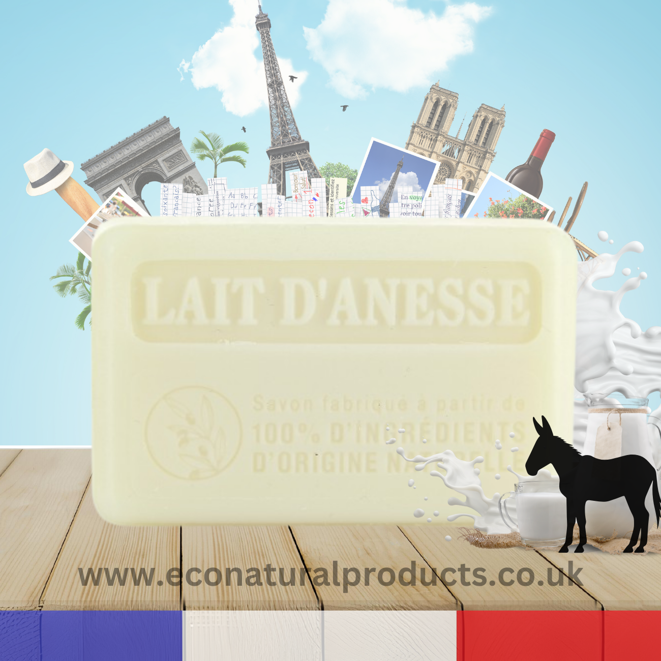 Marseille Soap 100% Natural Lait d'Anesse 5% (Donkey Milk) Fragrance Free 125g