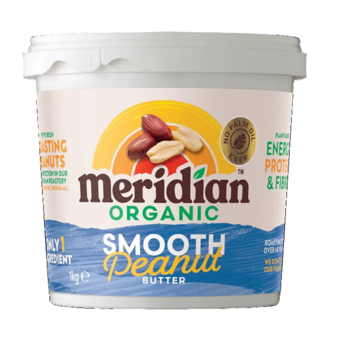 Meridian Organic Smooth Peanut Butter 100% 1kg front packaging 