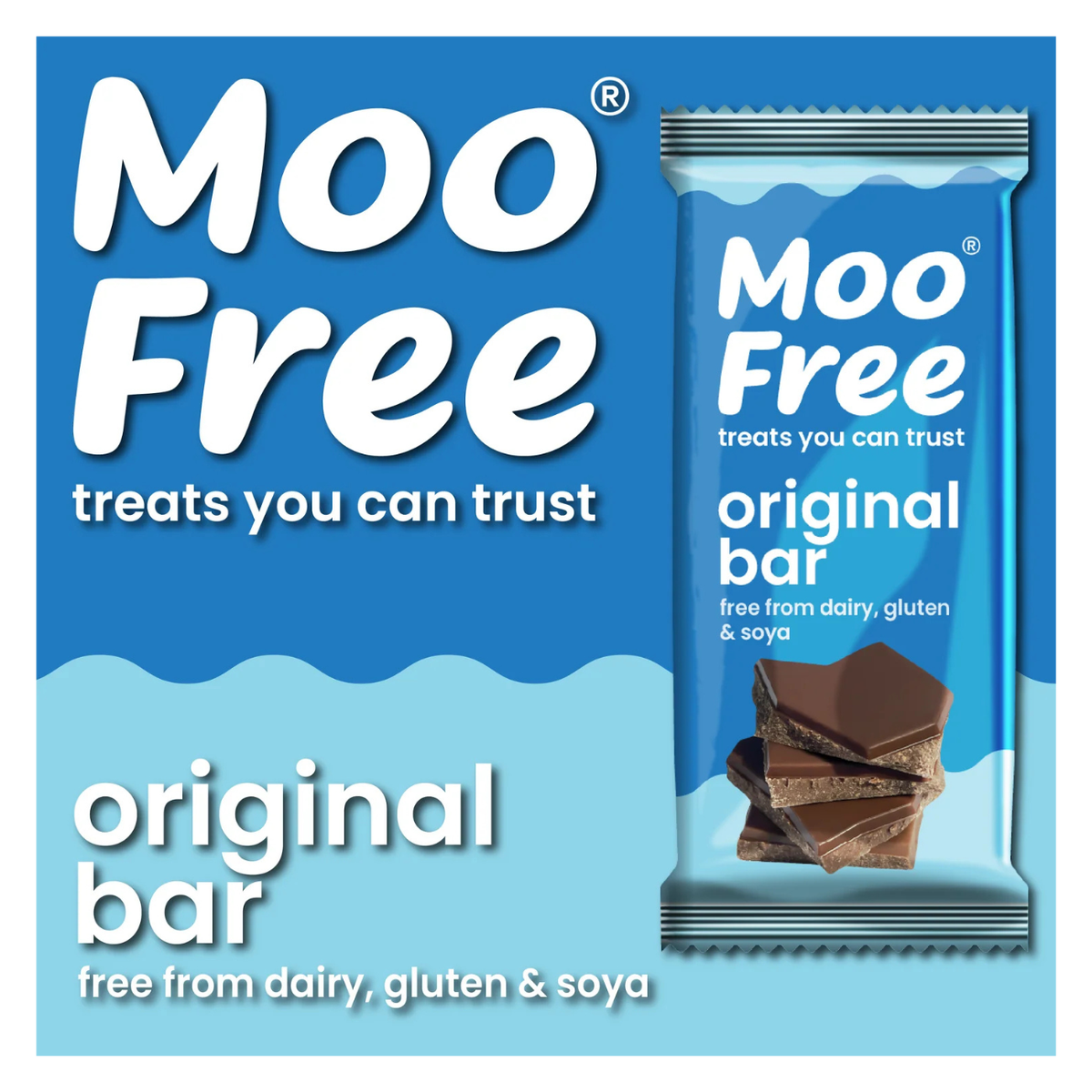Moo Free Organic Original Milk Choc Vegan Premium Bar 80g free from dairy, gluten & soya