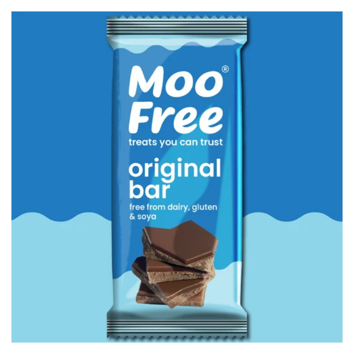 Moo Free Organic Original Milk Choc Vegan Premium Bar 80g front packaging 2