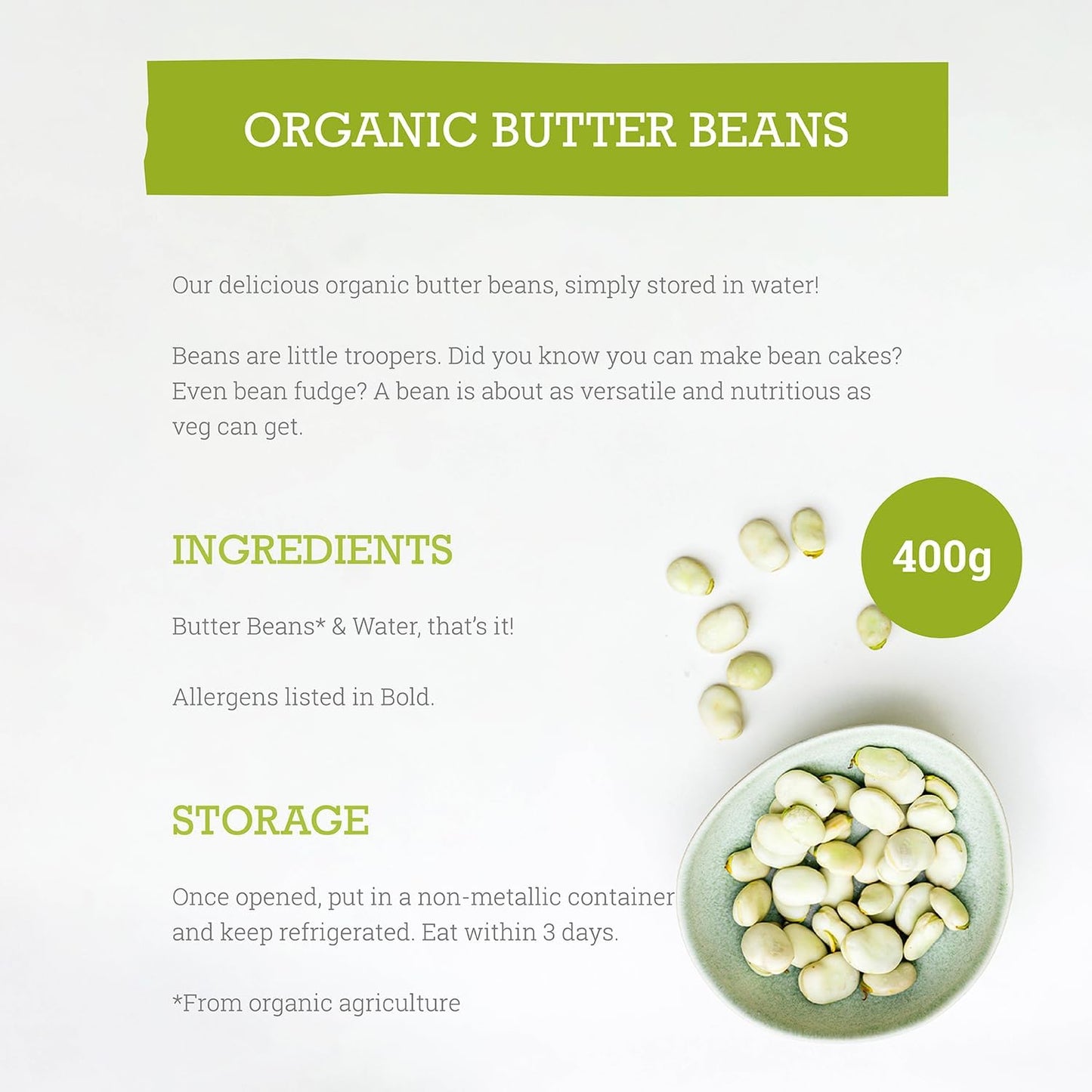 Mr Organic Butter Beans Tin 400g details