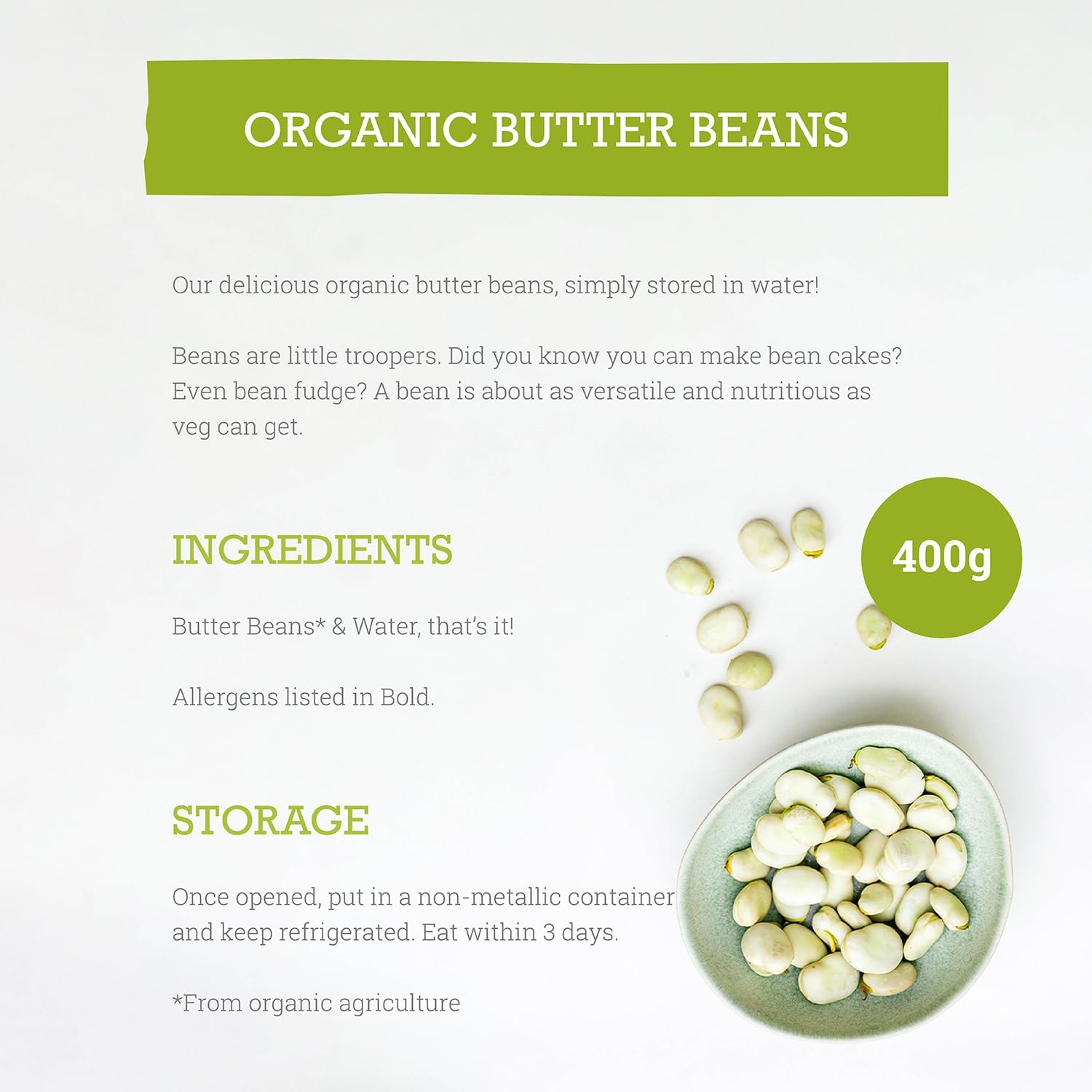 Mr Organic Butter Beans Tin 400g details