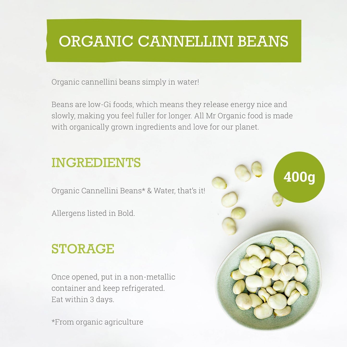 Mr Organic Cannellini Beans Tin 400g storage