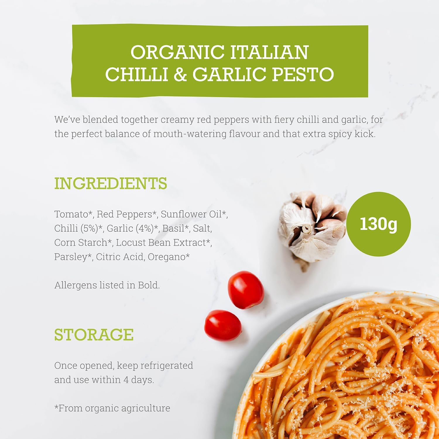 Mr Organic Chilli and Garlic Vegan Pesto 130g storage