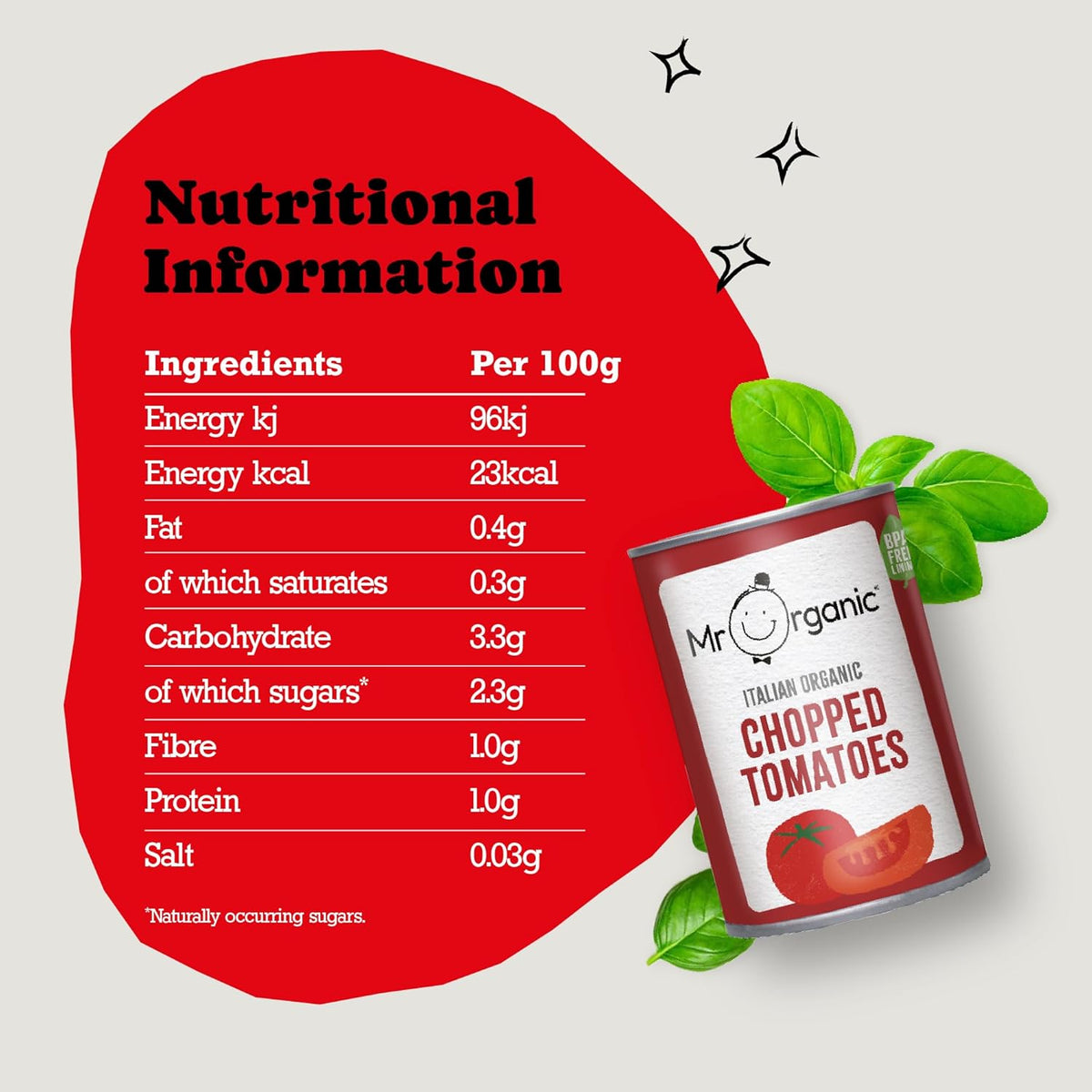 Mr Organic Chopped Tomatoes Tin 400g nutritional info