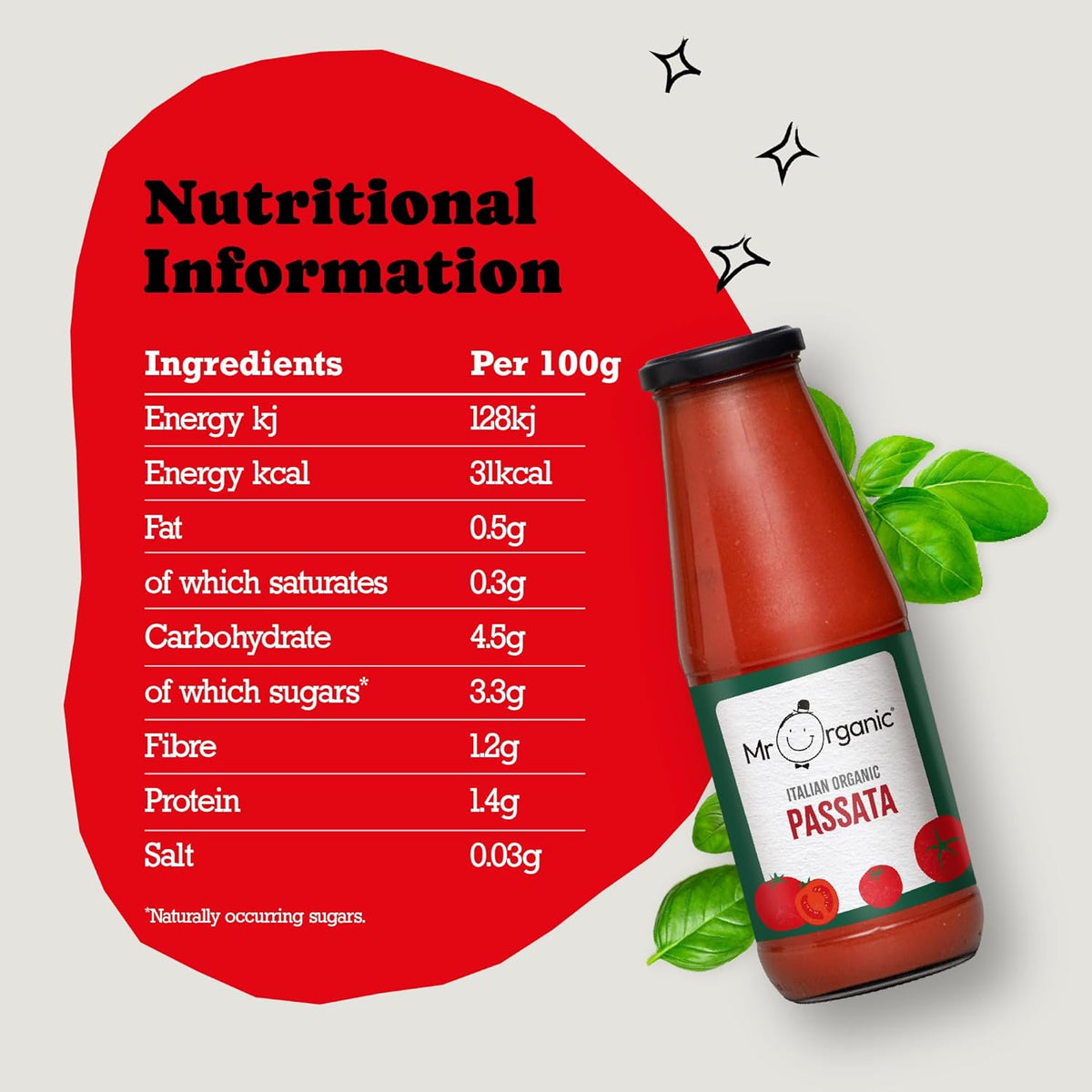 Mr Organic Italian Passata Jar 690g nutritional information
