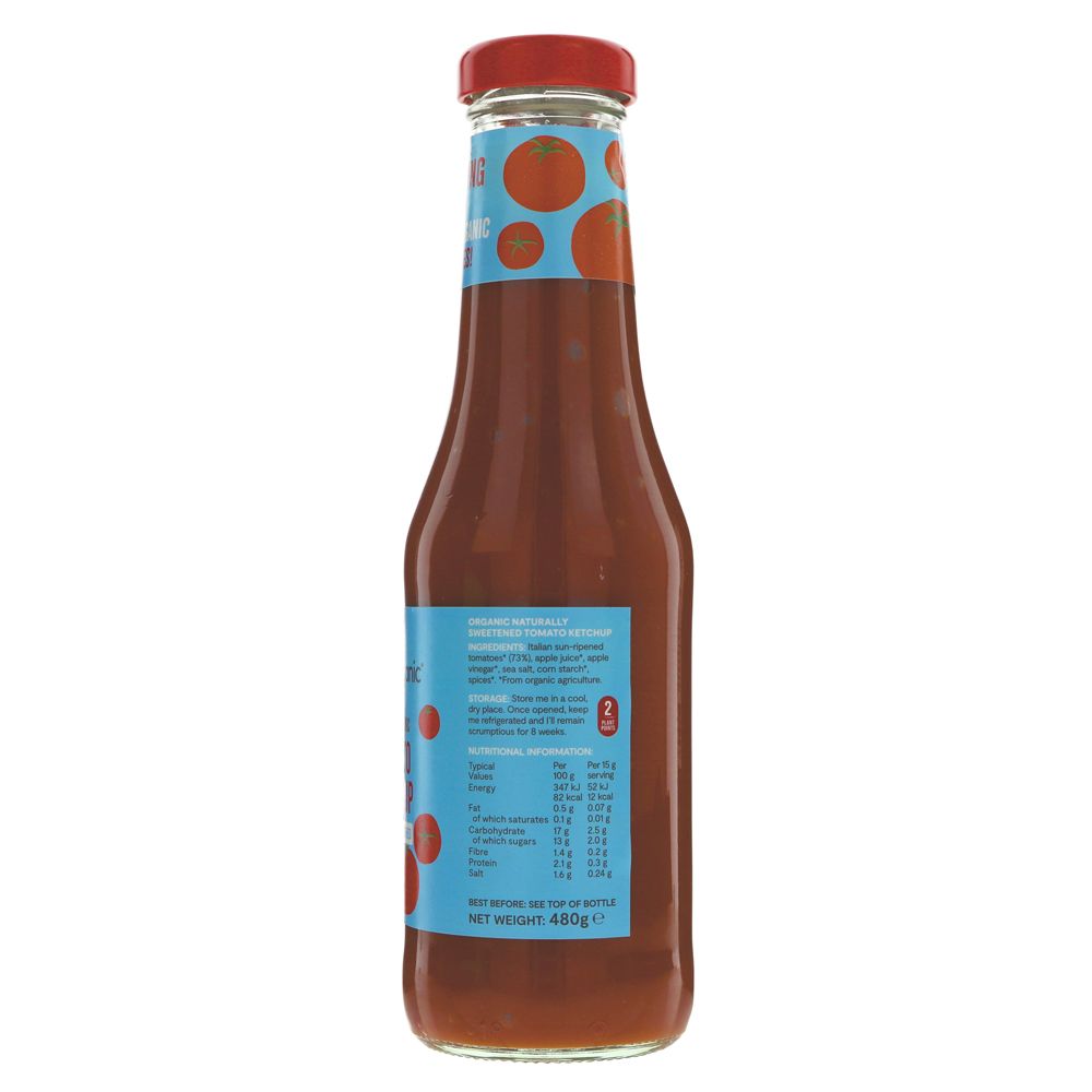 Mr Organic No Added Sugar Ketchup 480g side 1 packaging