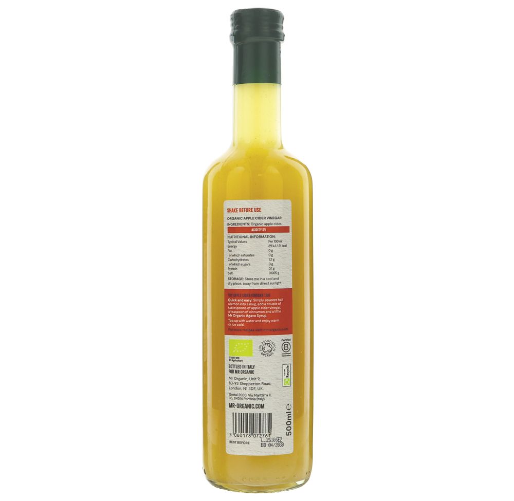 Mr Organic Organic Apple Cider Vinegar 500ml back packaging