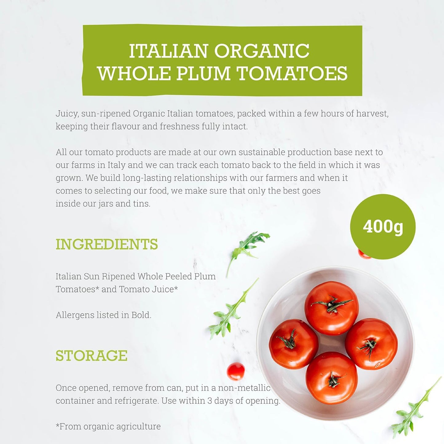 Mr Organic Whole Plum Tomato Tin 400g details