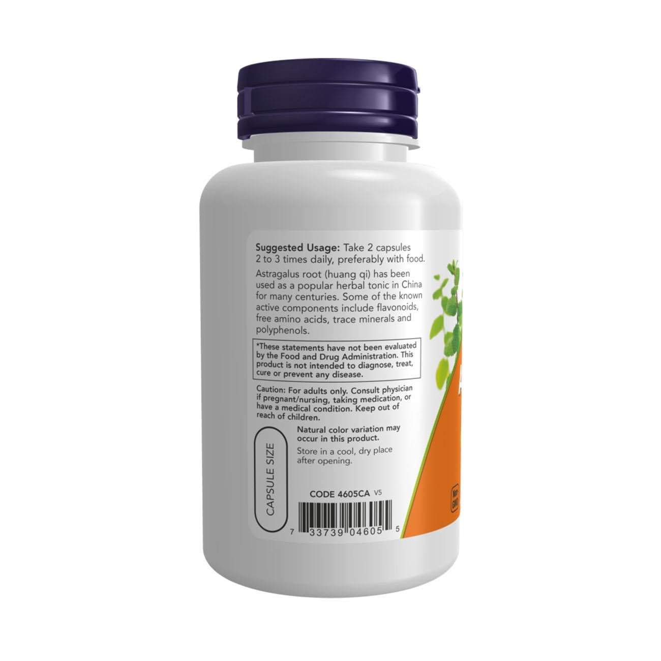 NOW Foods Astragalus 500mg 100 Veg Capsules – Side 2 Label