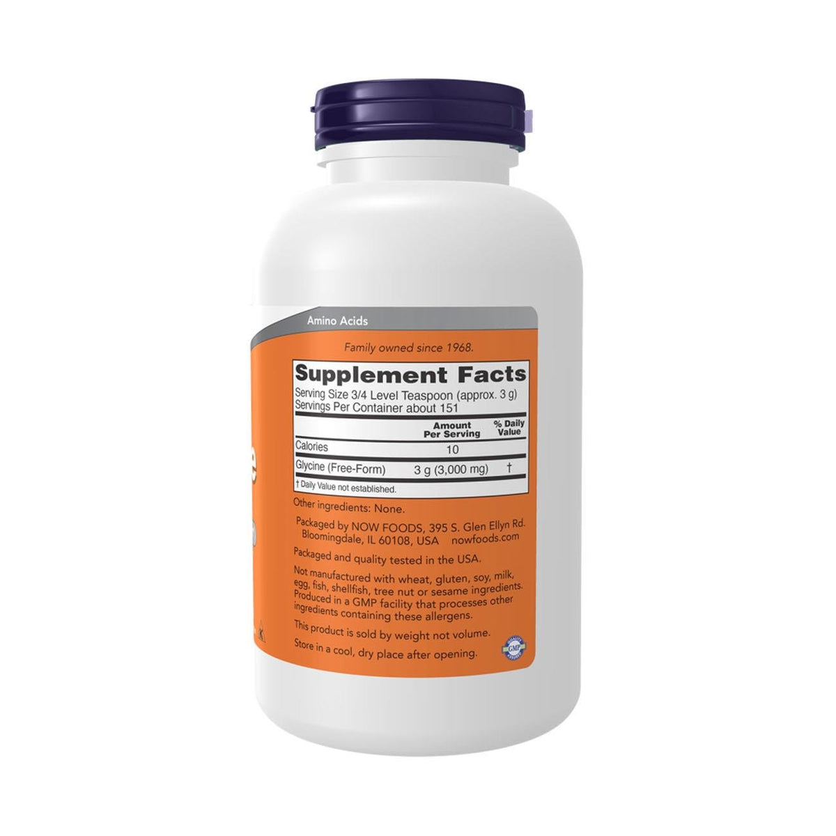 NOW Foods Glycine Pure Powder 454g – Side 1 Label