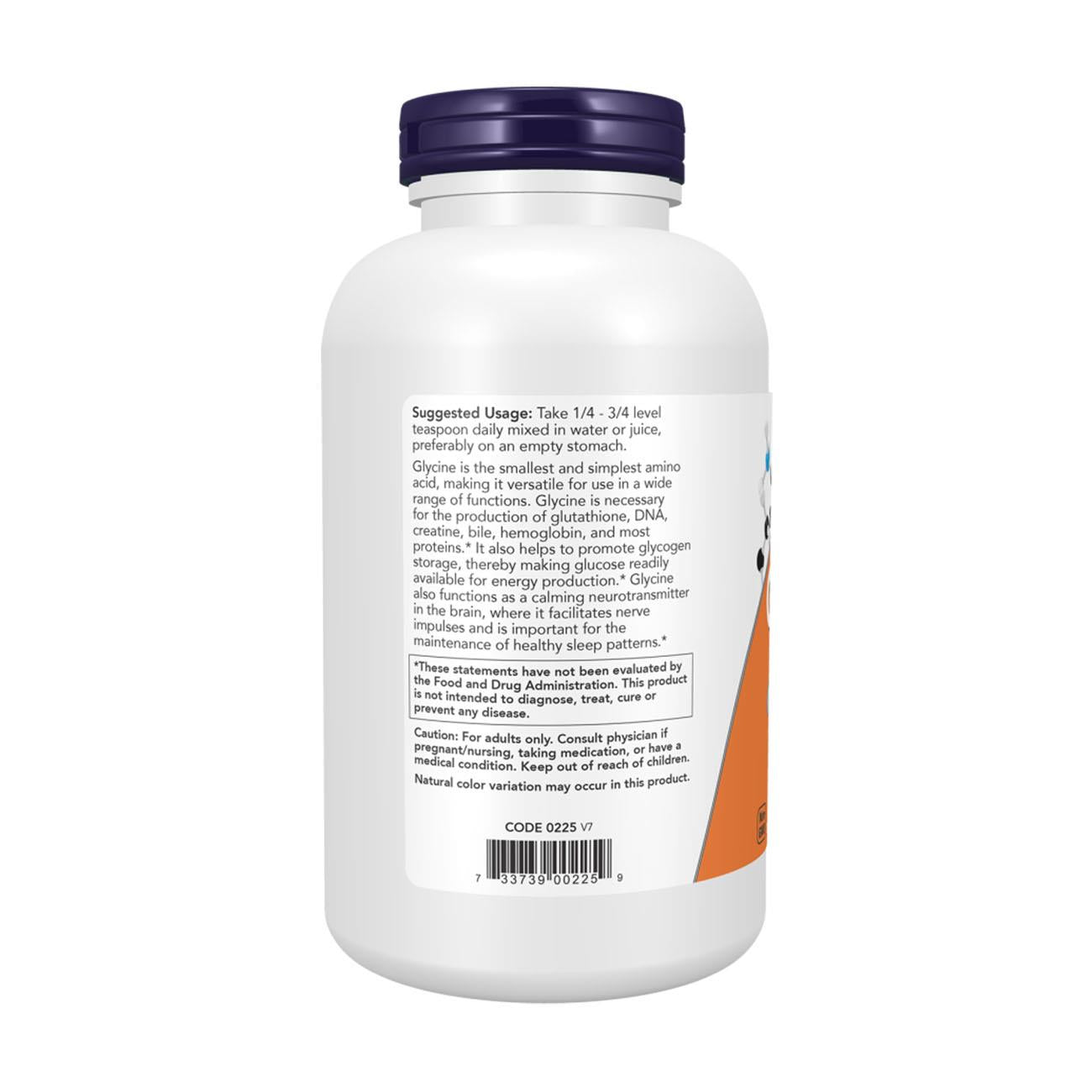 NOW Foods Glycine Pure Powder 454g – Side 2 Label