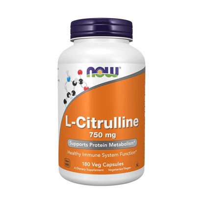 NOW Foods L-Citrulline 750mg 180 Veg Capsules – Front Label