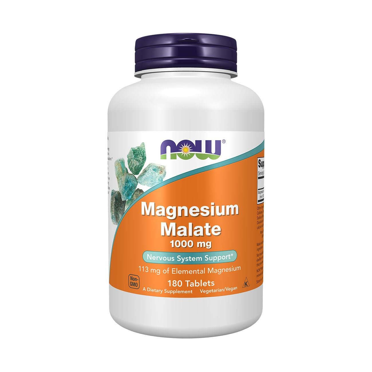 NOW Foods Magnesium Malate 1000mg 180 Tablets – Front Label
