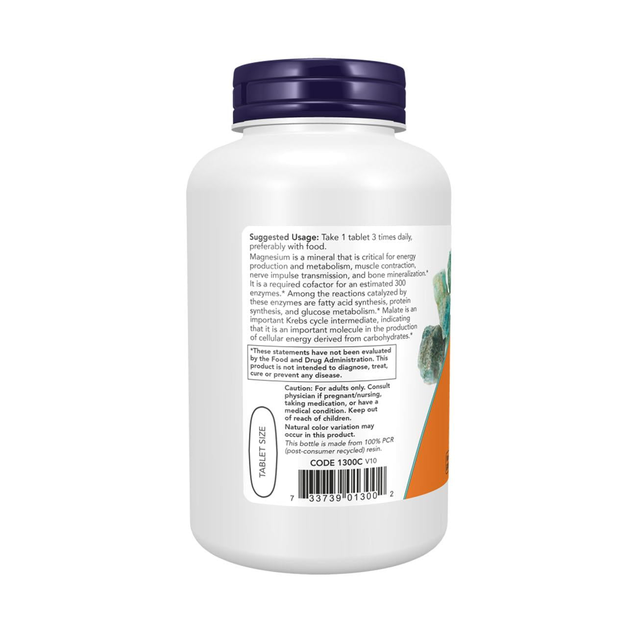 NOW Foods Magnesium Malate 1000mg 180 Tablets – Side 2 Label