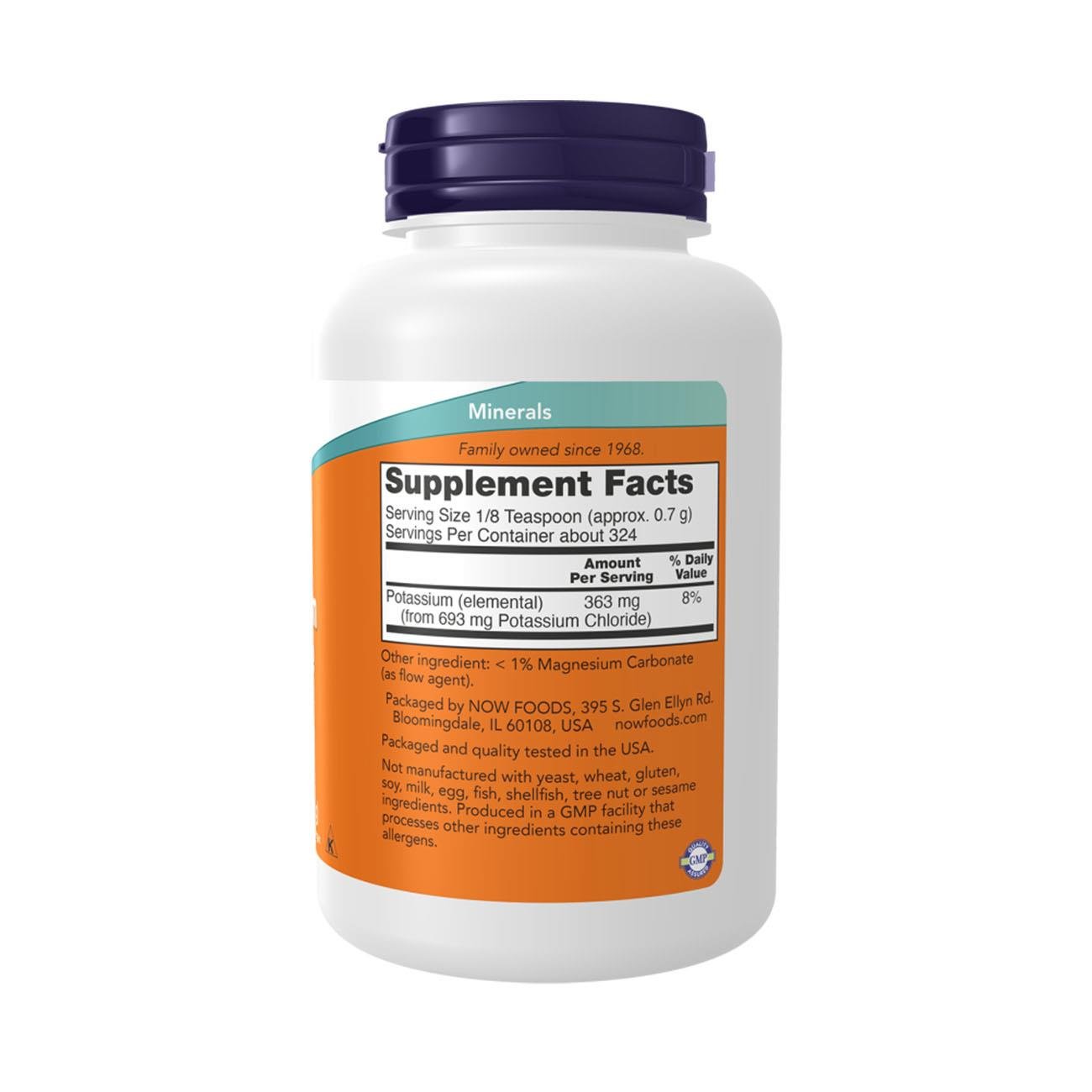 NOW Foods Potassium Chloride Powder 227g – Side 1 Label