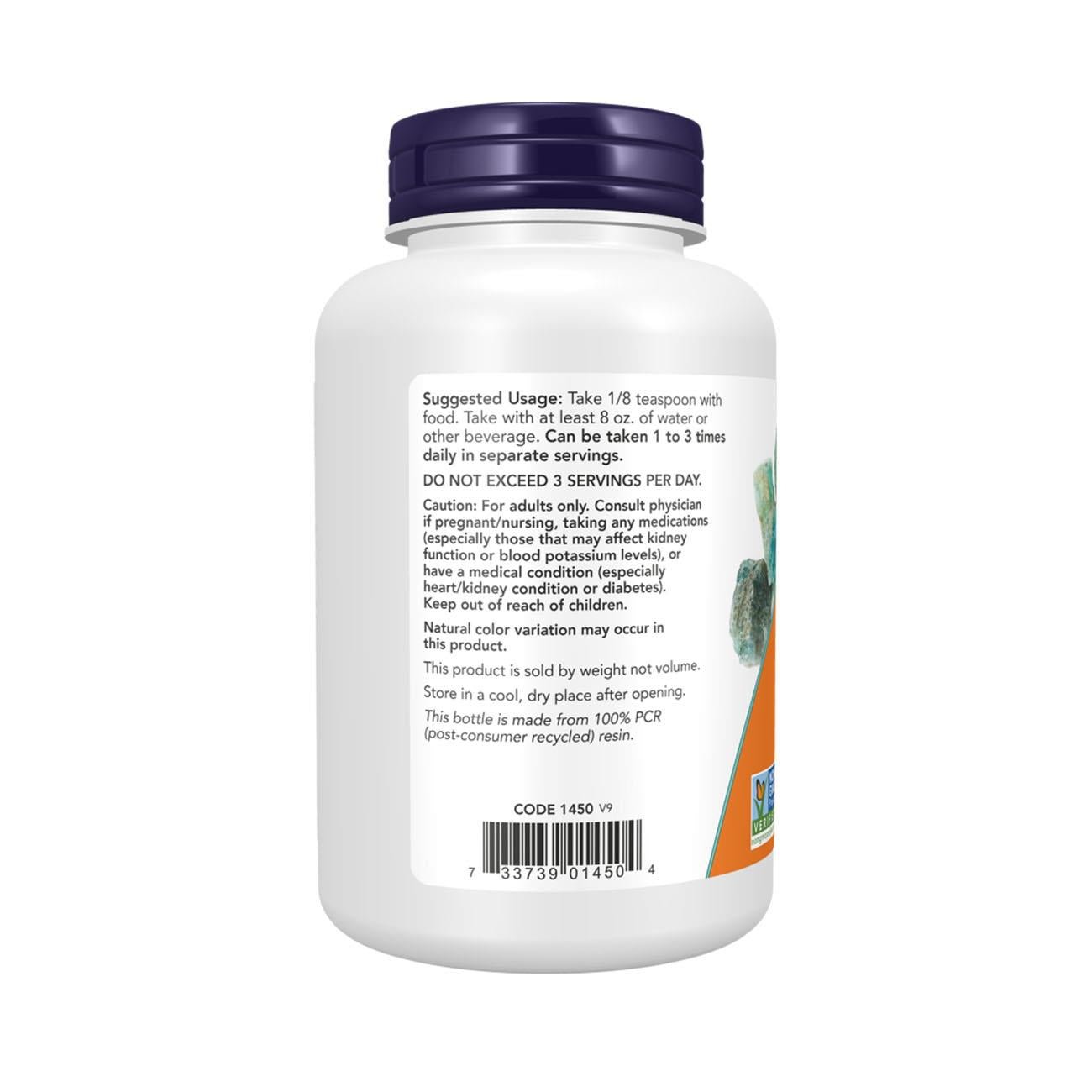 NOW Foods Potassium Chloride Powder 227g – Side 2 Label