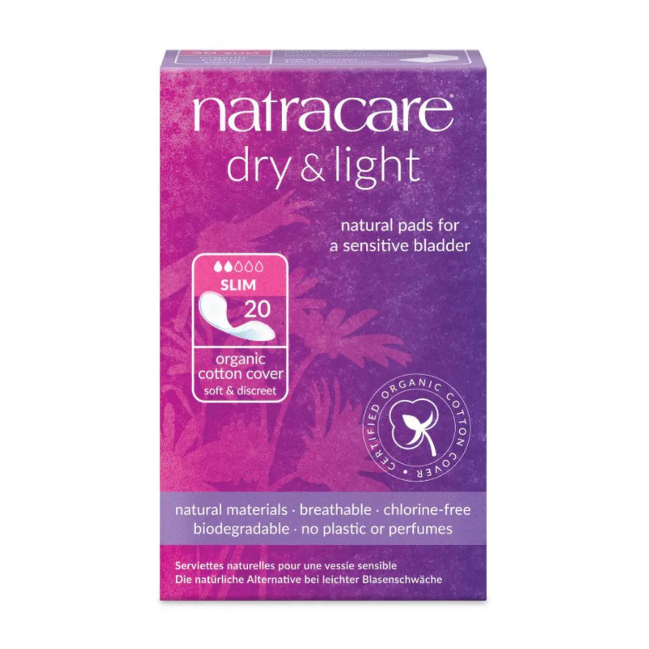 Natracare Dry & Light Incontinence Pads Slim 20 – Box Front