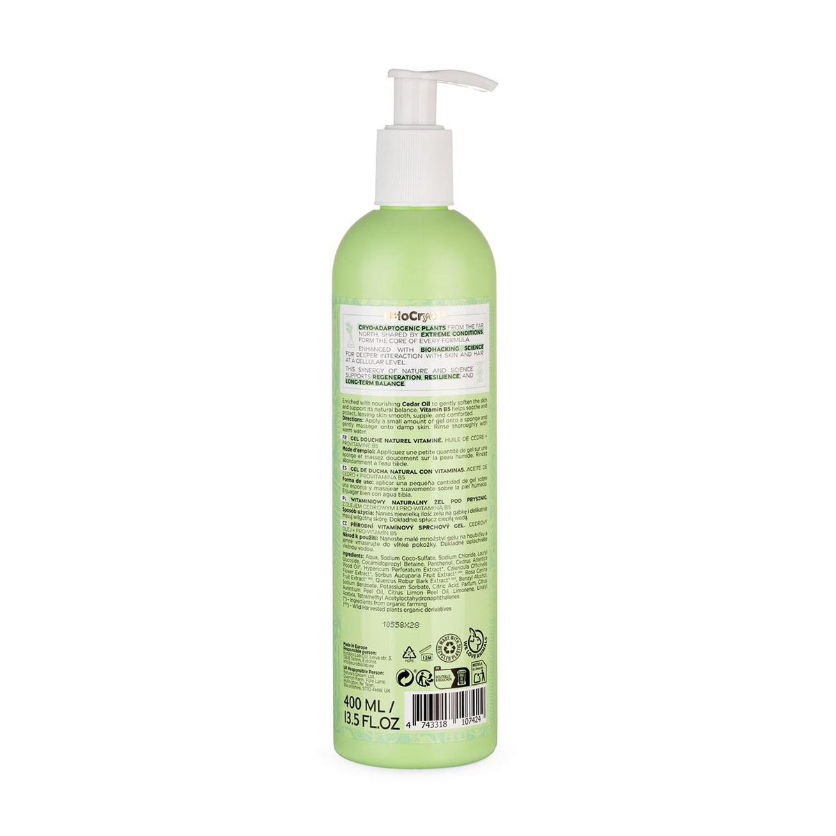Natura Siberica BioCryo Cedar Oil & Pro-Vitamin B5 Shower Gel 400ml back packaging