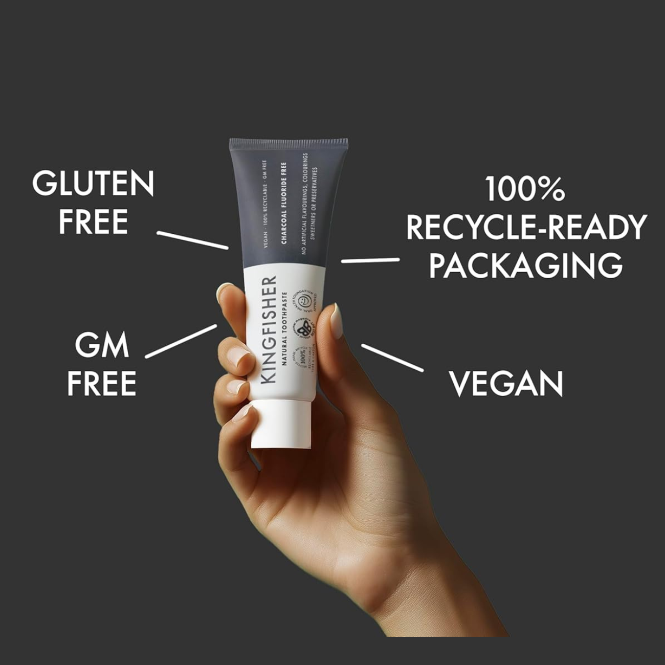 Kingfisher Natural Charcoal Toothpaste 100ml with real ingredients gluten free, gm free and vegan