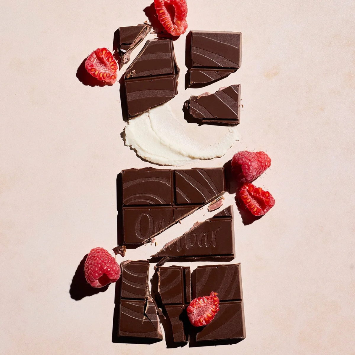 Ombar Raspberry & Coconut Centres Chocolate Bar 70g lifestyle image