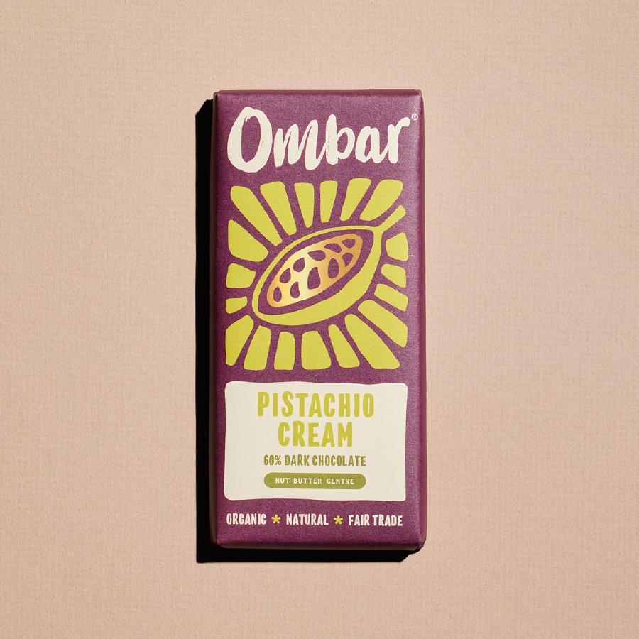 Ombar Pistachio Centres Chocolate Bar 70g lifestyle image