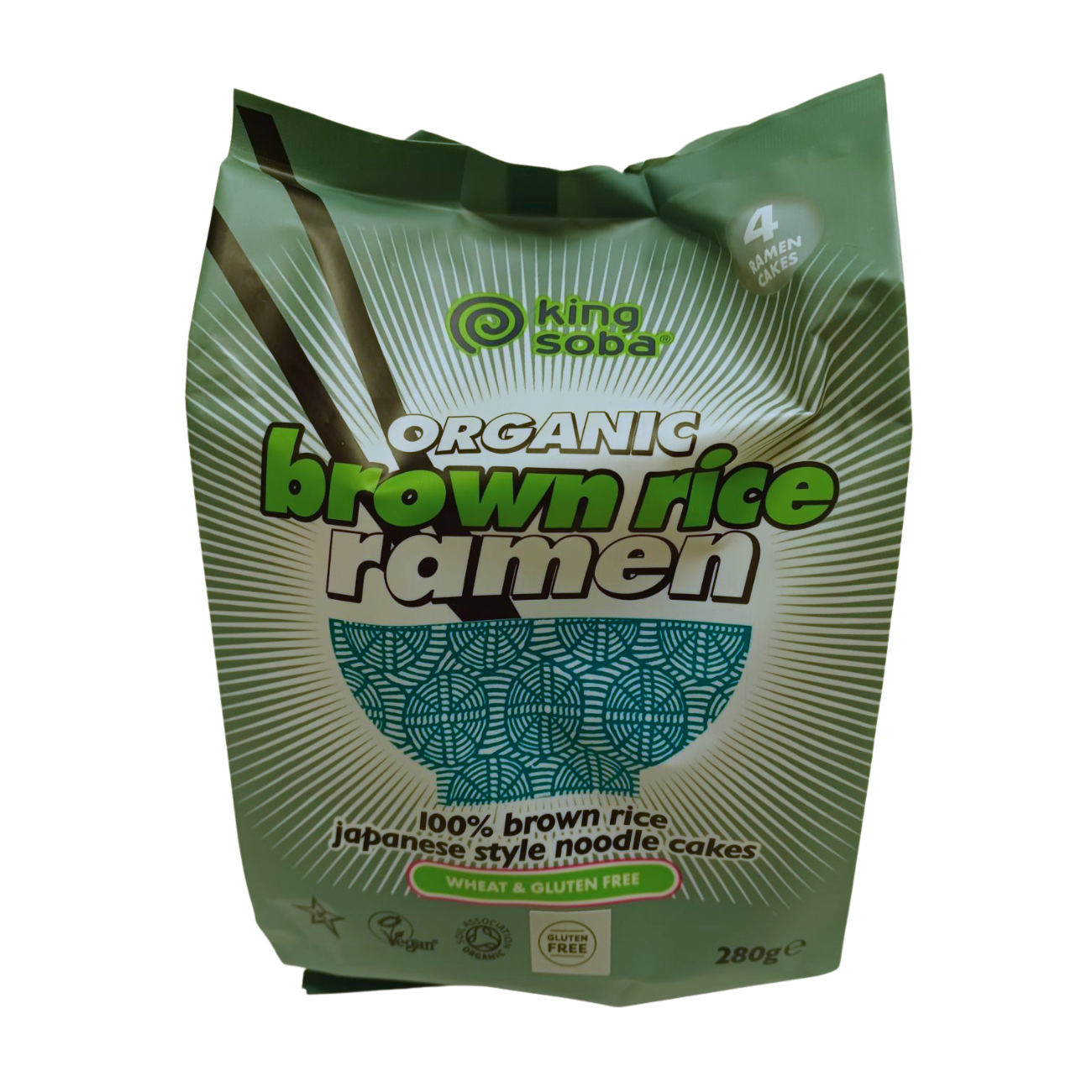 King Soba Organic 4 Pack Brown Rice Ramen Noodles 280g front packaging