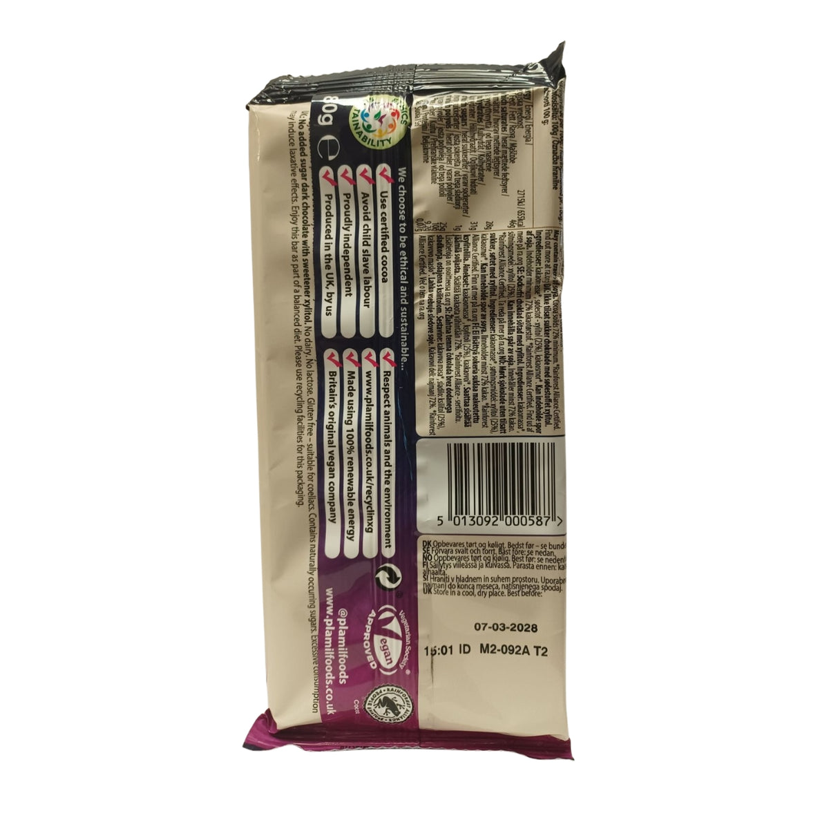 Organic Finest Dark So Free No Added Sugar Thin Chocolate Bar 80g
