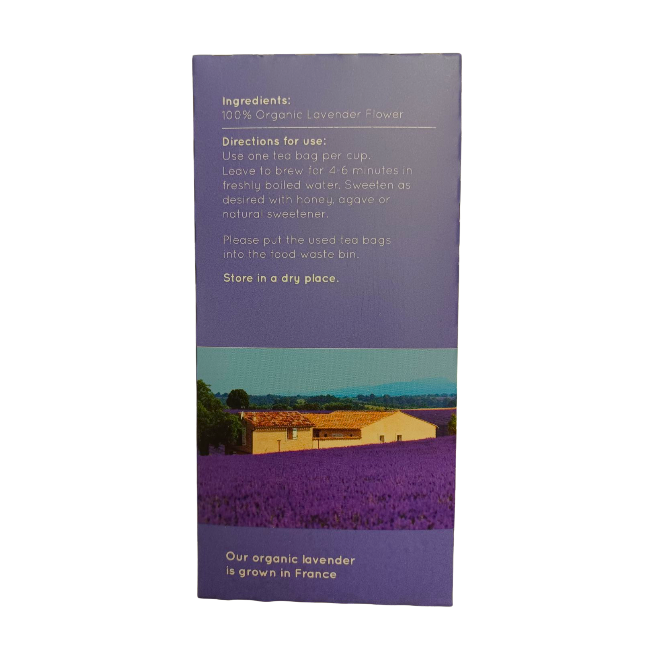 Natur Boutique Organic Lavender Tea 20 Sachets back packaging