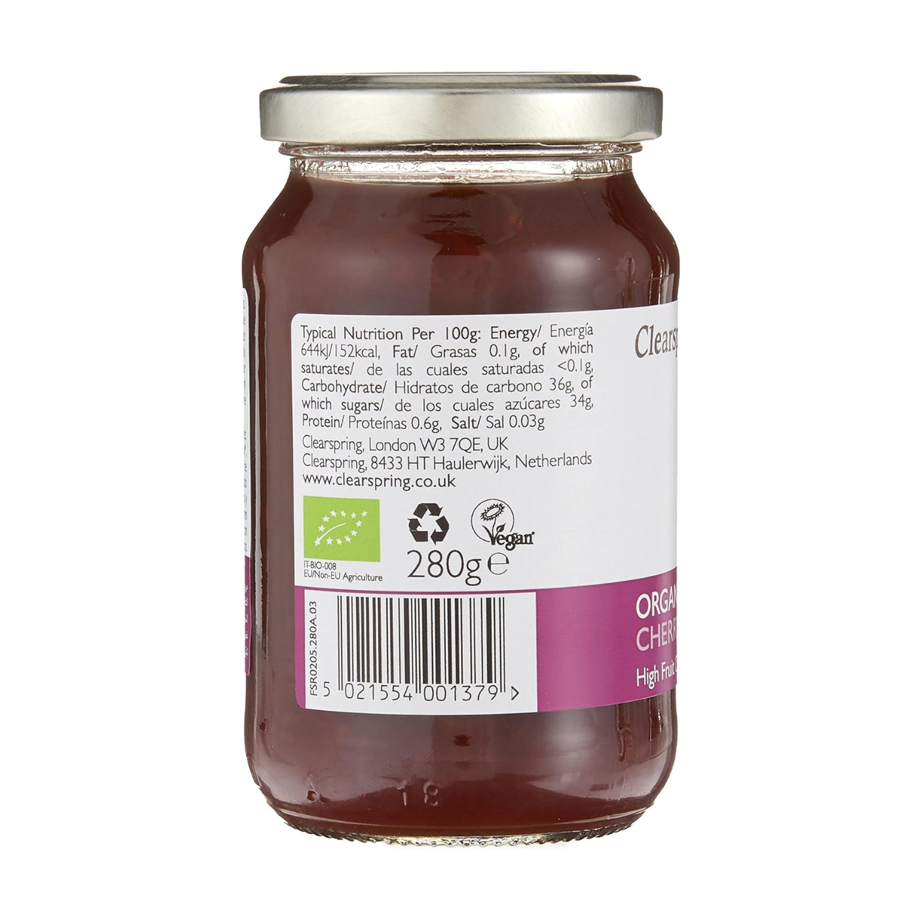 Clearspring Organic Cherry Fruit Spread 280g side 2 packaging