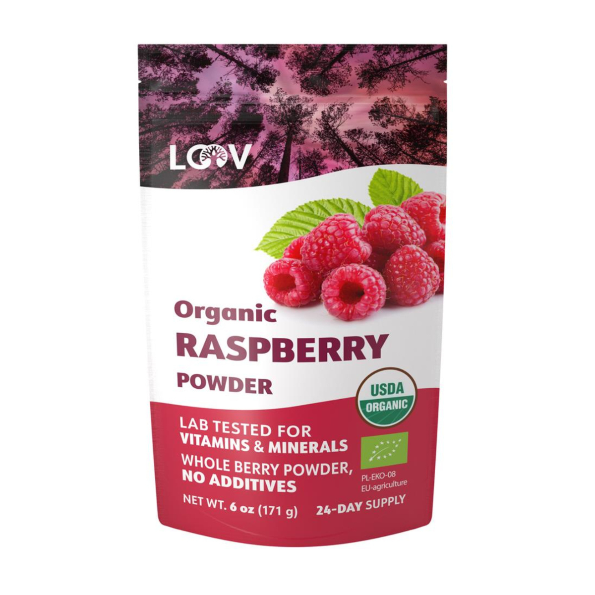 Loov Organic Freeze-Dried Raspberry Powder 171g — whole berry organic raspberry
