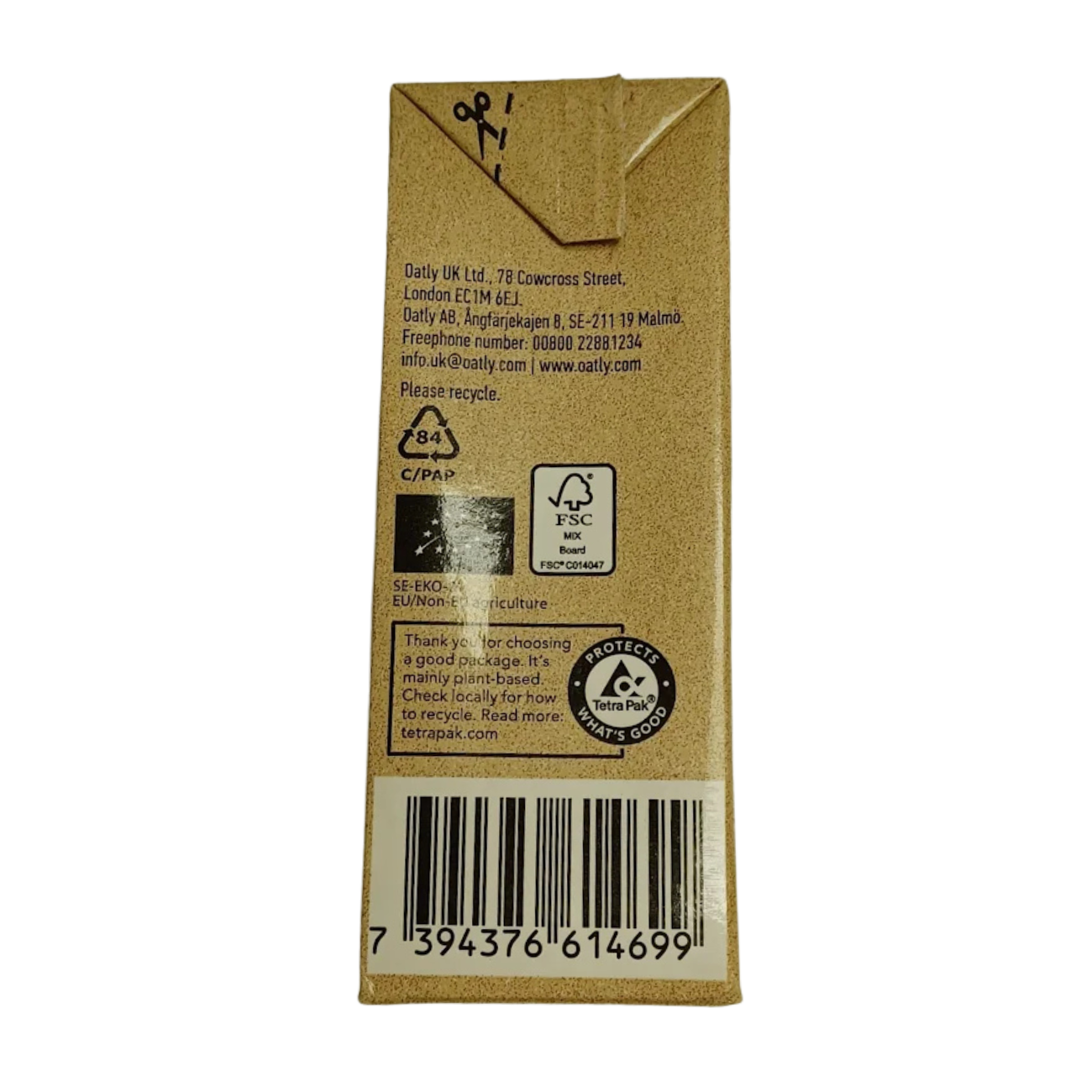 Oatly Organic Oat Cream Alternative 250ml side 2