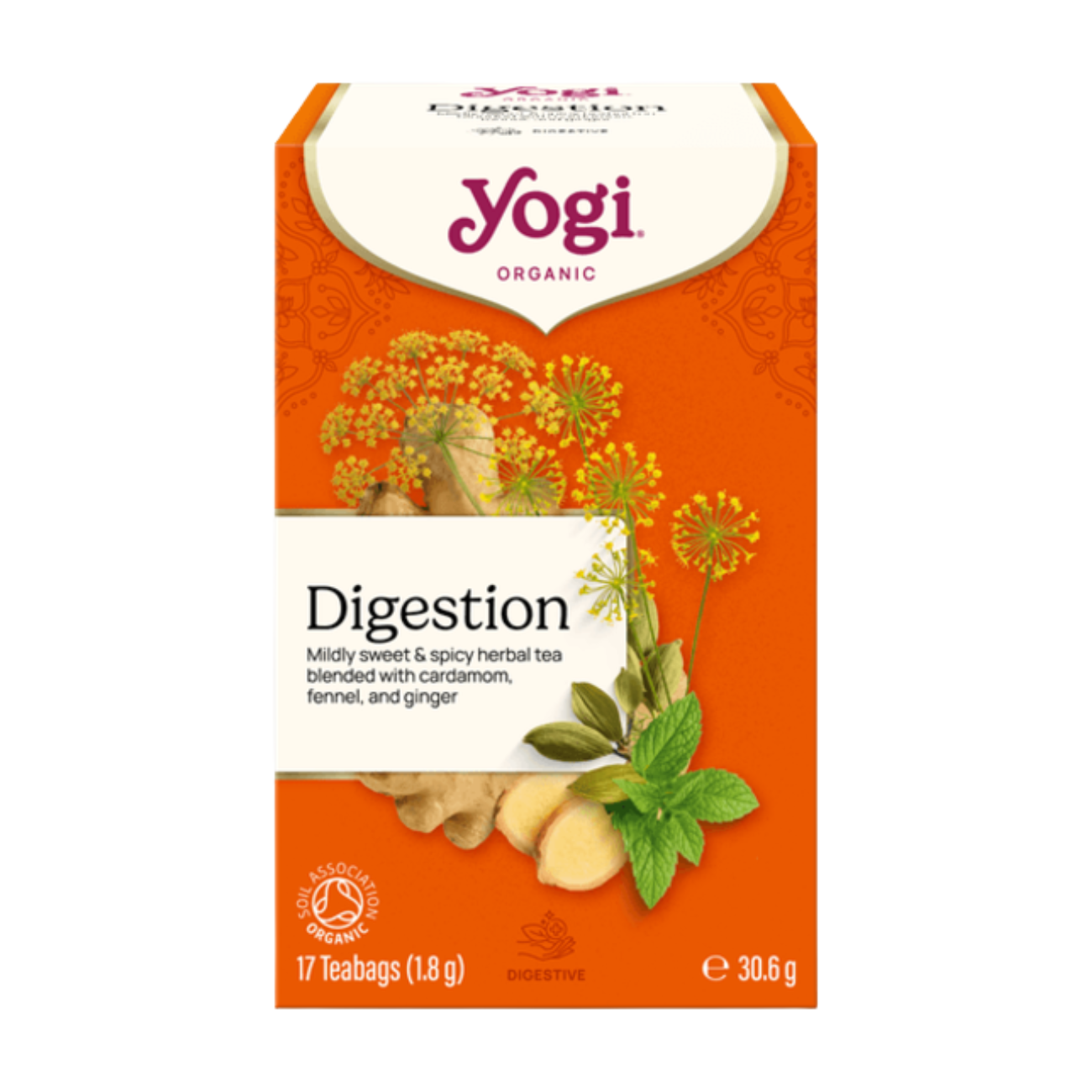 Yogi Tea Organic Stomach Ease Herbal Tea 17 Bags front packaging