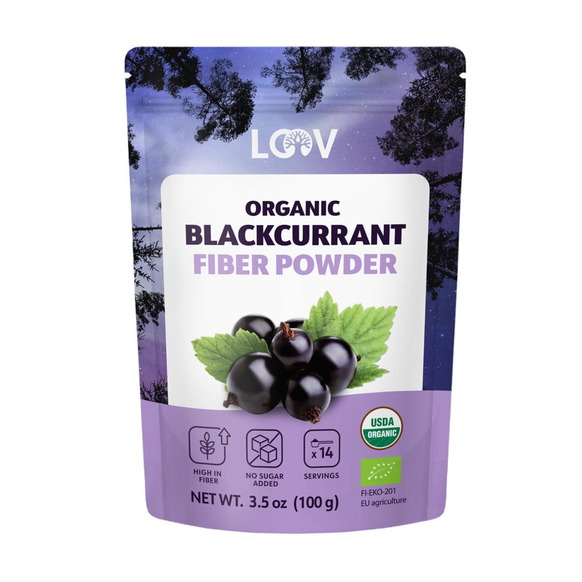Loov Organic Wild Blackcurrant High Fiber Powder 100g — freeze-dried organic blackcurrant