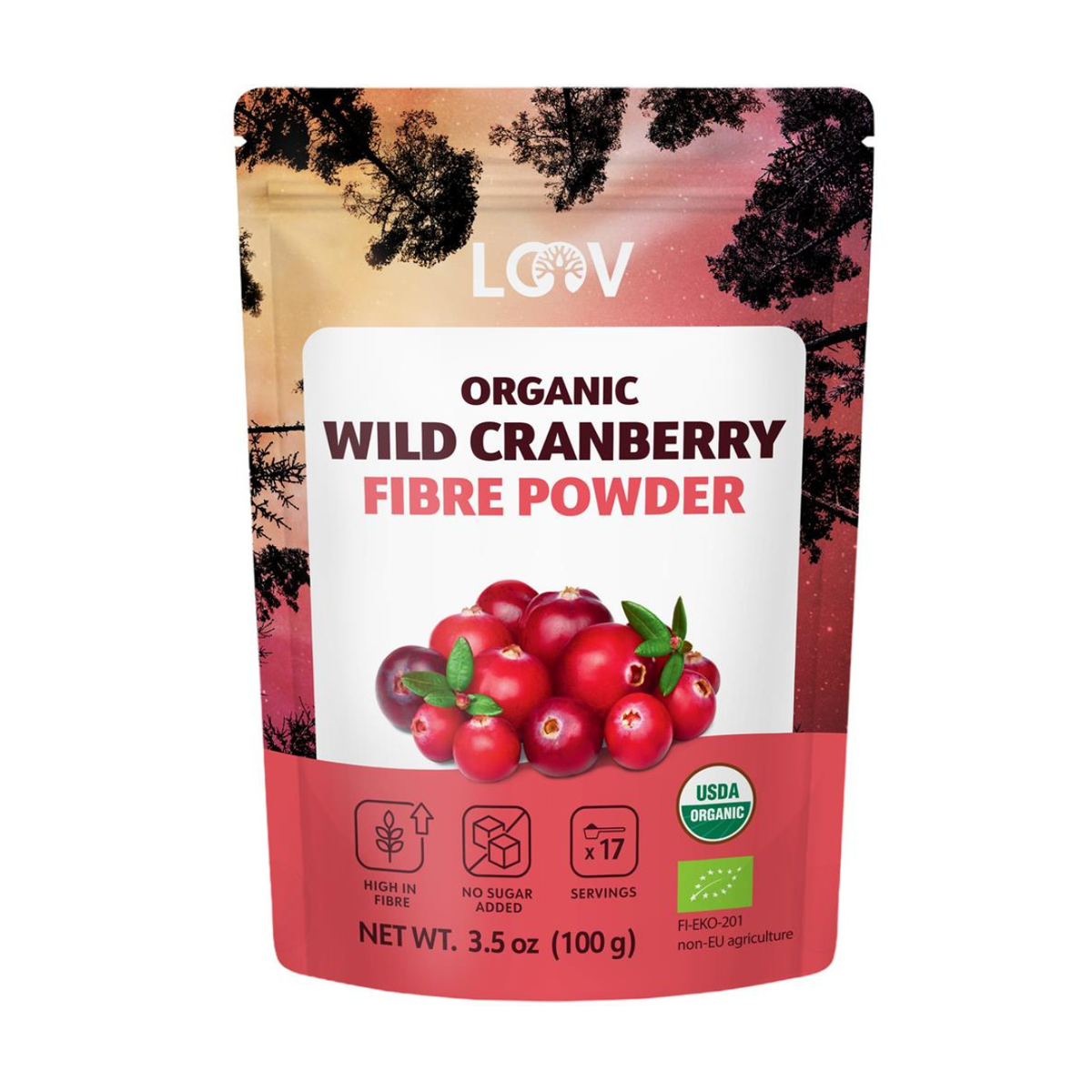 Loov Organic Wild Cranberry Pomace Powder 100g front packaging