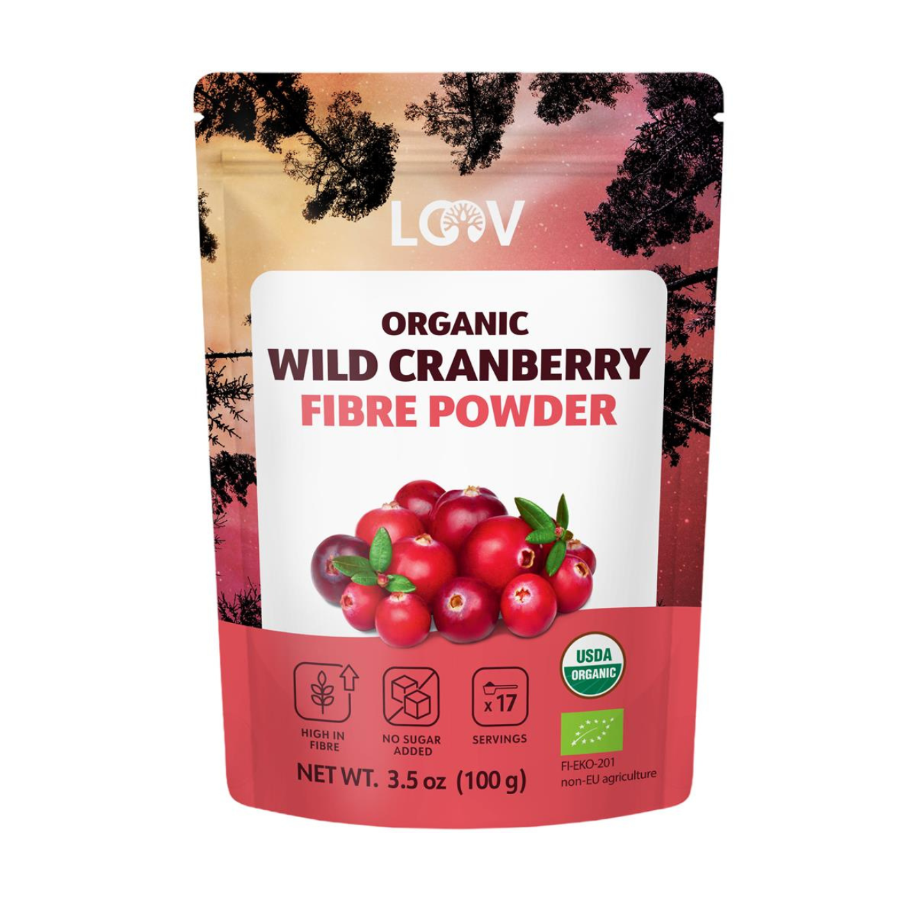 Loov Organic Wild Cranberry Pomace Powder 100g front packaging