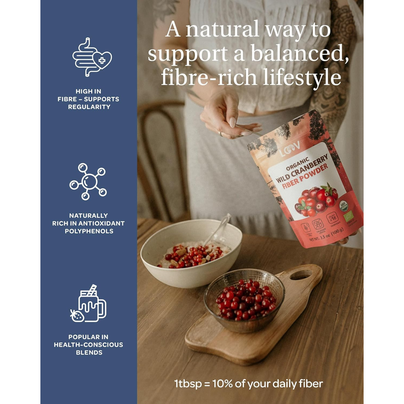 Loov Organic Wild Cranberry Pomace Powder 100g daily fiber