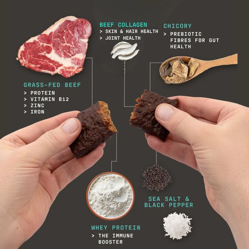 Roam Beef Bar Salt, Pepper & Porcini Mushroom 45g detailed ingredients