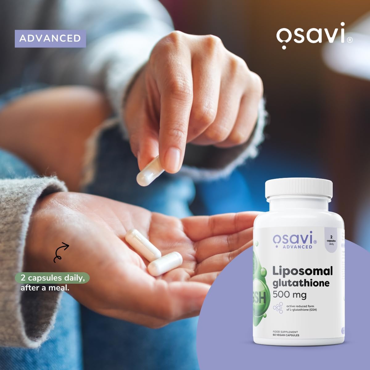 Osavi Liposomal Glutathione 500mg 60 Capsules 2 capsules daily after a meal