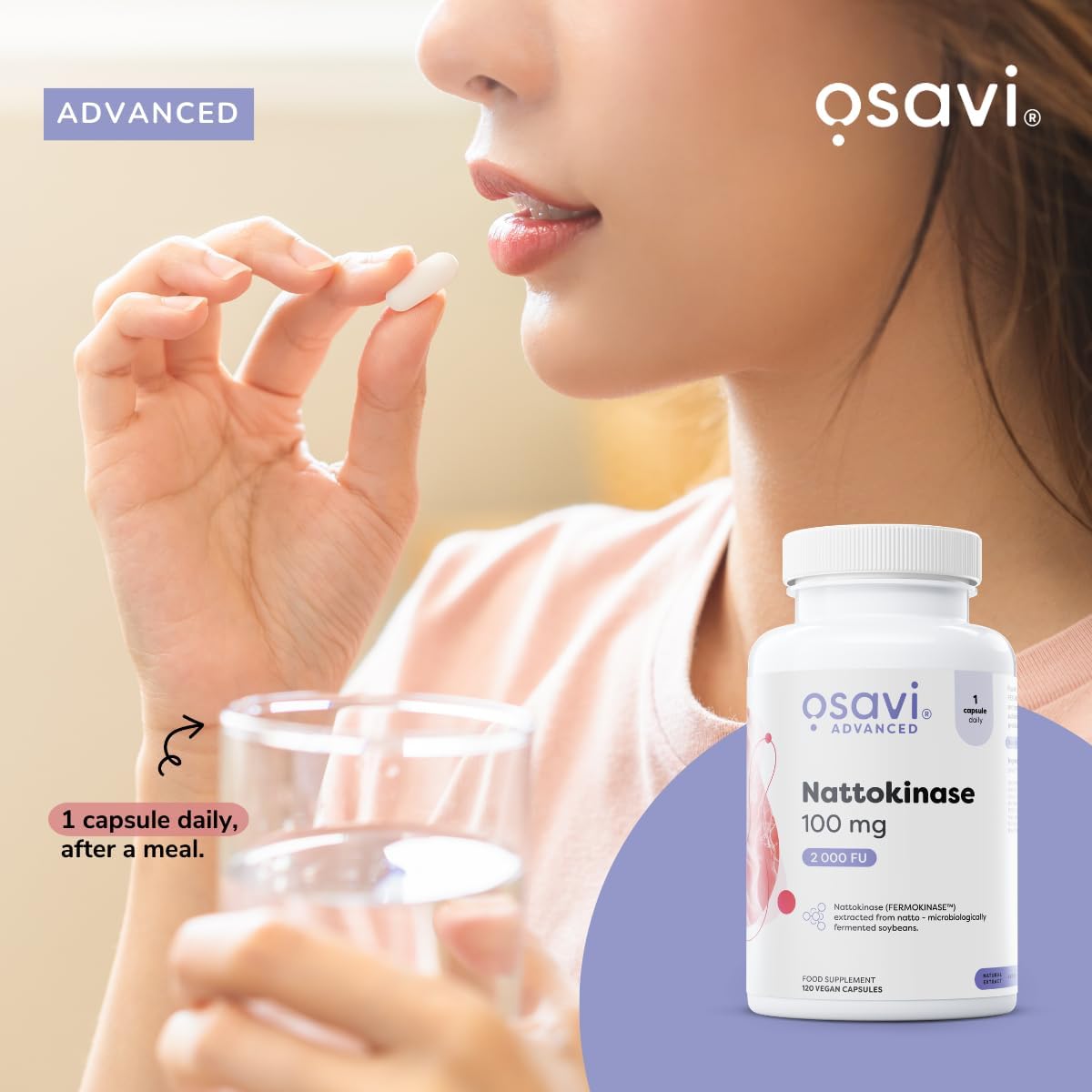 Osavi Osavi Nattokinase 100mg 120 Capsules — FERMOKINASE 2000 FU vegan 1 capsule daily