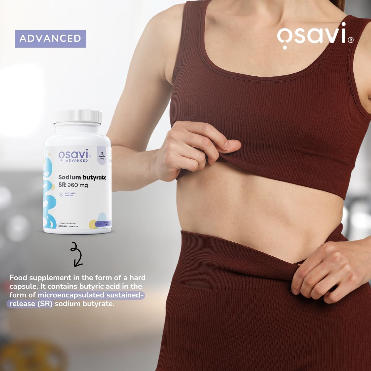 Osavi Sodium Butyrate SR 960mg 120 Capsules — sustained-release gut health supplement contains butyric acid