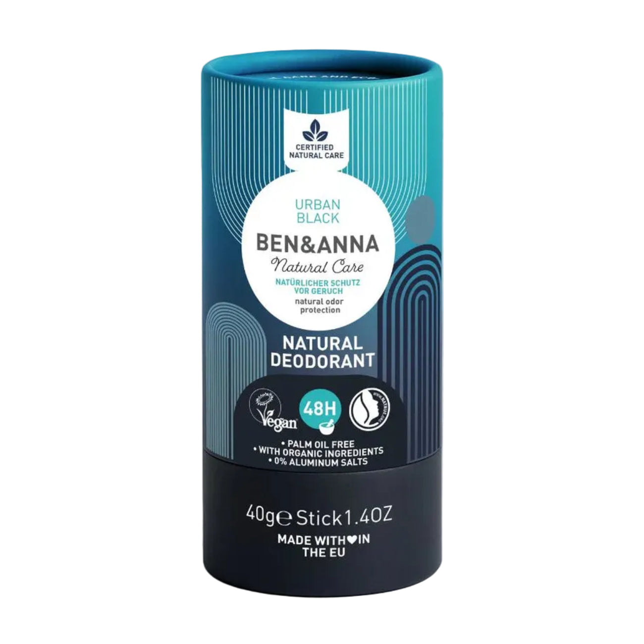 Ben and Anna Soda Deodorant Paper Tube - Urban Black 40g front packaging