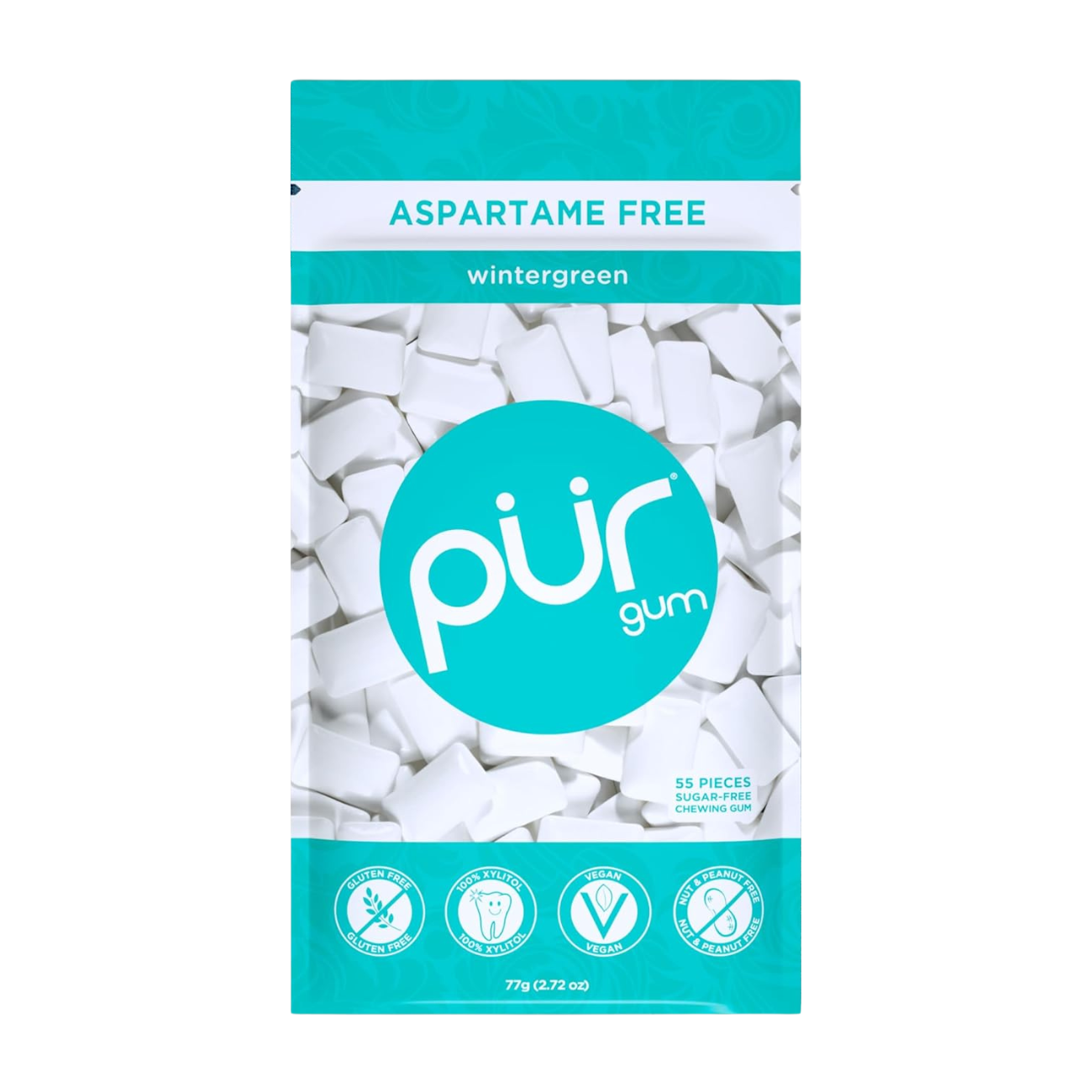 Pur Wintergreen Gum Bag 55 Pieces front packaging